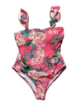 Live Life On The Beach Pink Floral OnE Piece Swimsuit Size XXL